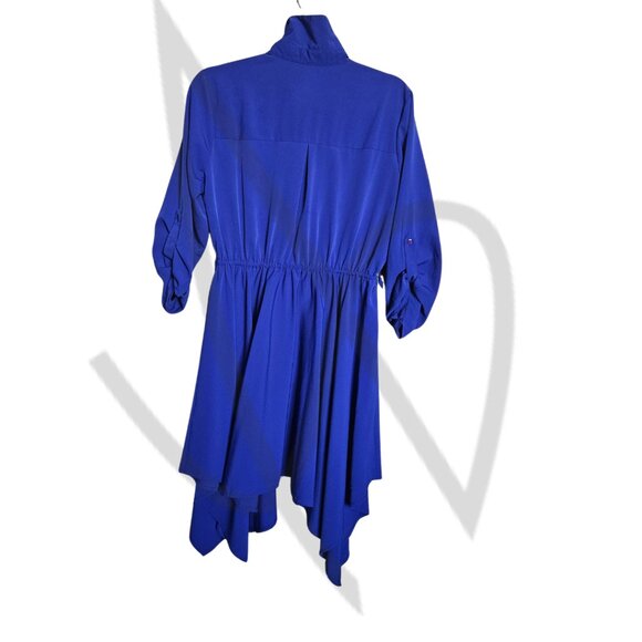 Cobalt Blue Button-Up Midi Dress with Handkerchief Hem L - Picture 4 of 4